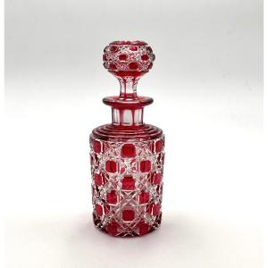 BACCARAT - ancien flacon à parfum en cristal doublé ROUGE, modèle DIAMANTS PIERRERIES.