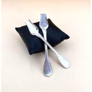 Pair Of Solid Silver Salt Shovels 1er Coq - Paris Model Filet