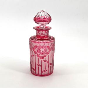 Cristalleries De Nancy - Art Deco Period Perfume Bottle In Acid-etched Crystal