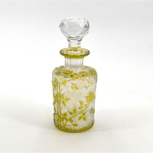 Baccarat - Old Perfume Bottle In Acid-etched Green Lined Crystal, Eglantier Model