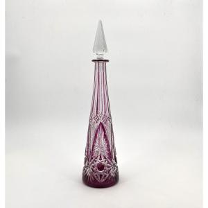 BACCARAT - ancienne carafe dite "de fantaisie" en cristal taillé doublé AMÉTHYSTE 42,5 cm