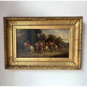 Auguste Sébastien Bénard - Oil On Panel, Signed - The King's Musketeers - 19th Century
