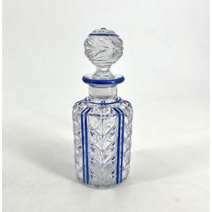 BACCARAT - ancien flacon à parfum en cristal émaillé BLEU modèle LAURIER - 12,5 cm