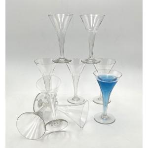 9 Antique Champagne Glasses With Hollow Stems, "flûte Champenoise" Style, 16 Cm
