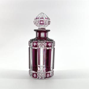 CRISTALLERIES DE NANCY - flacon à parfum ART DÉCO en cristal taillé doublé AMÉTHYSTE 13,5 cm
