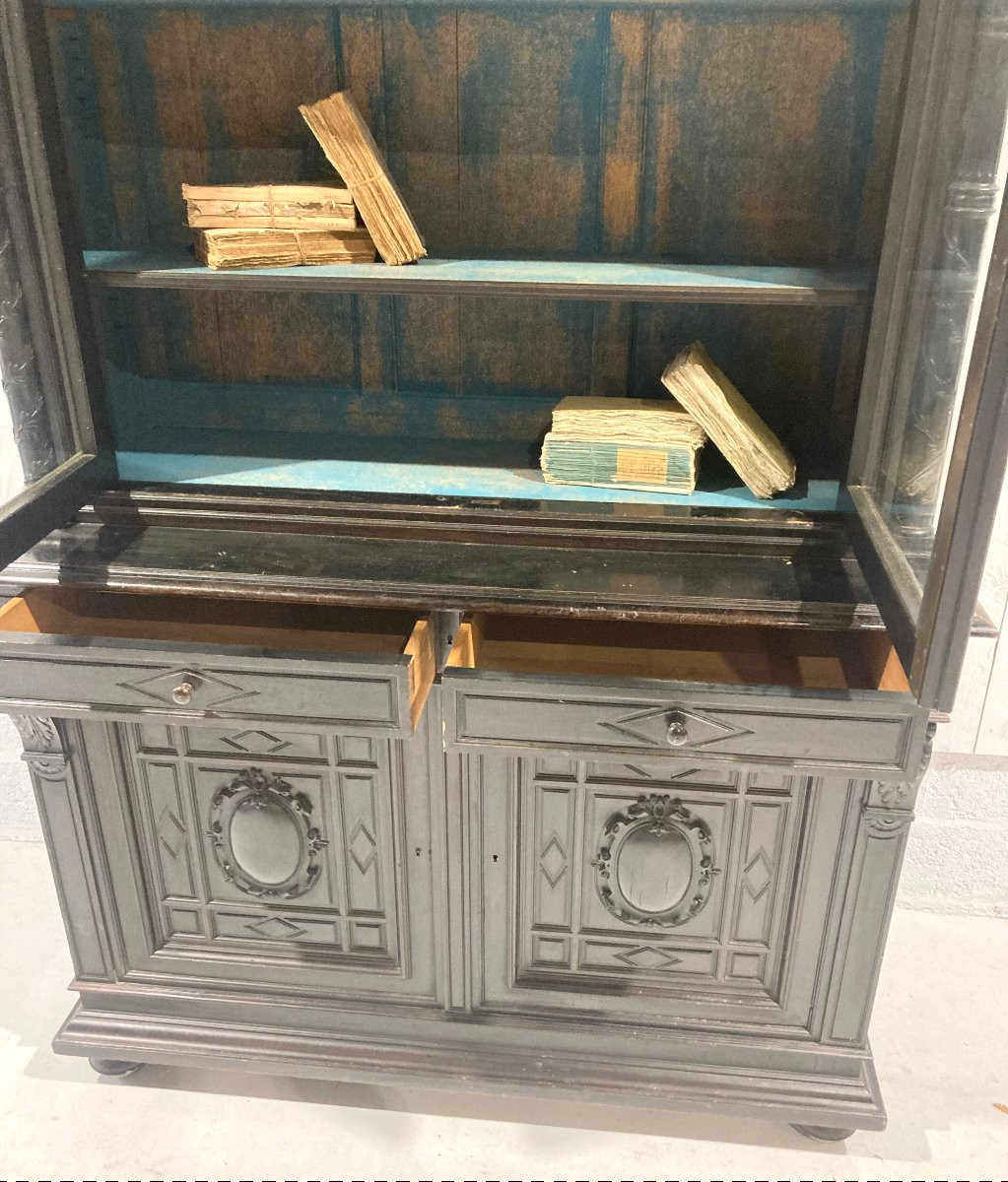 Bibliothèque bois noirci -photo-2