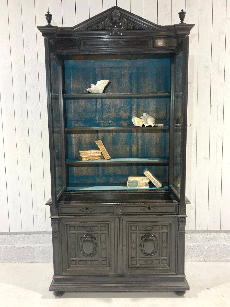 Bibliothèque bois noirci -photo-3