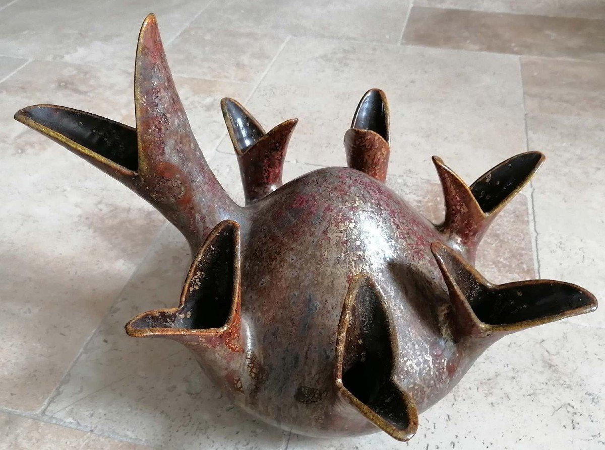Large Zoomorphic Flower Stand From Poteries d'Accolay (1945-1989)-photo-2