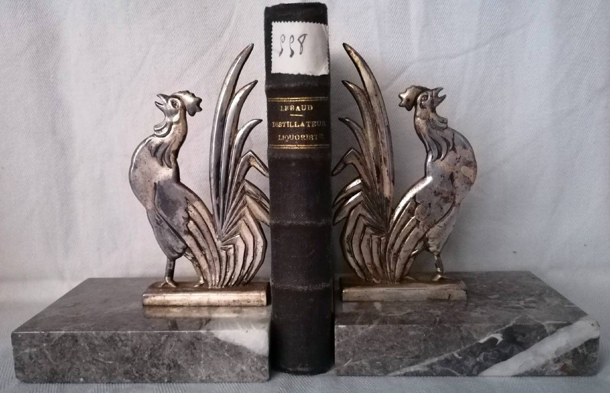 “gallica” Bookends In Silver Metal On Marble.-photo-2