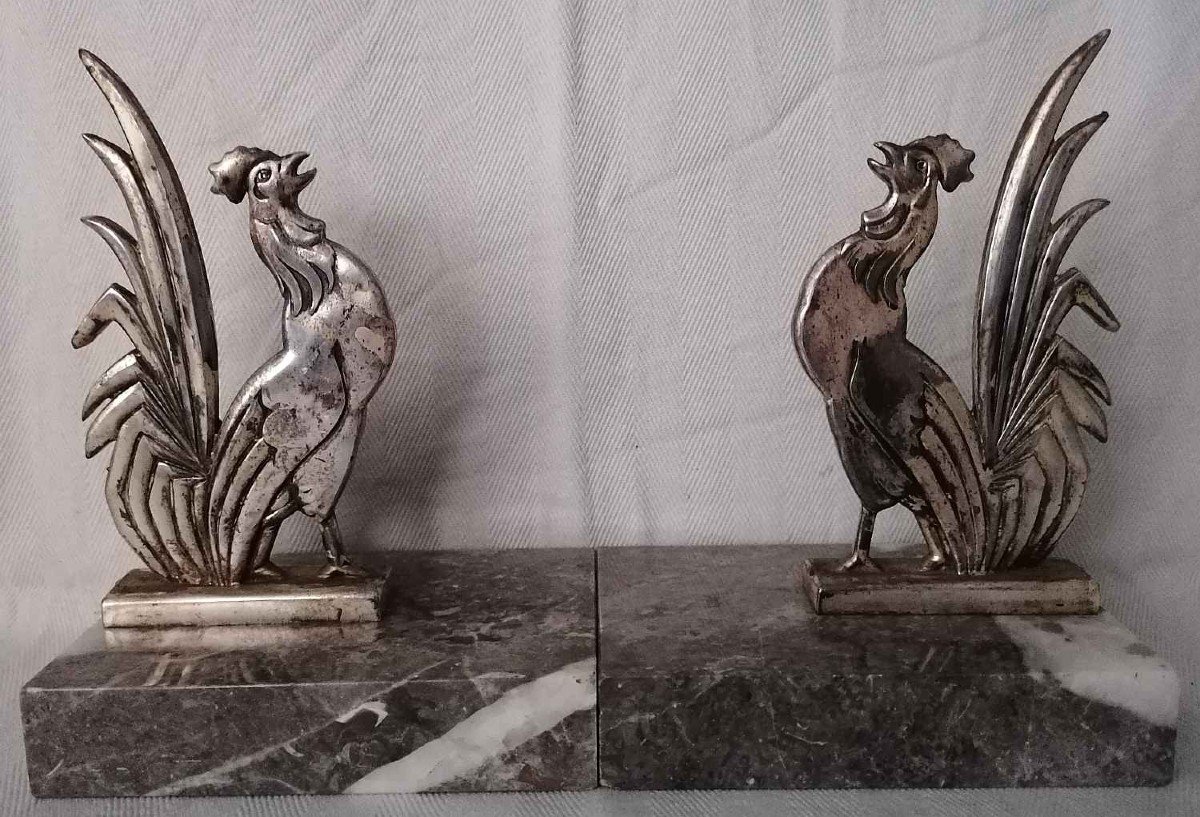“gallica” Bookends In Silver Metal On Marble.-photo-2