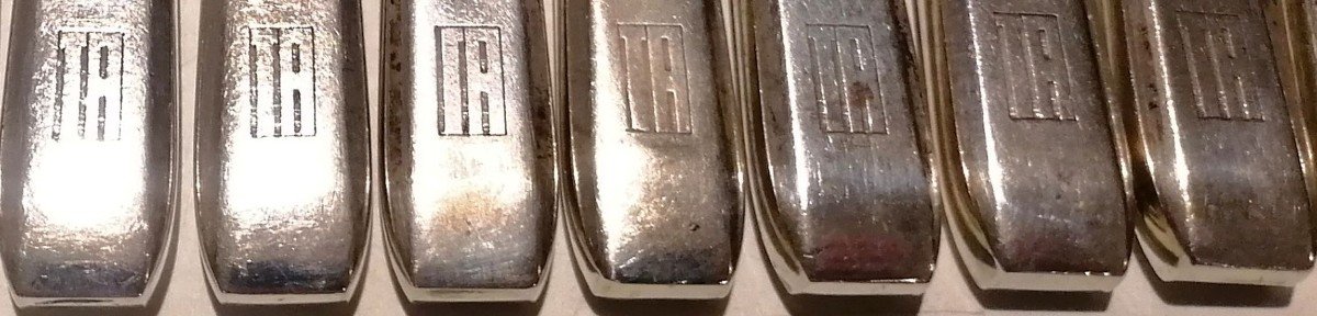 12 Fruit Or Dessert Knives, Art Deco Style, In Solid Silver.-photo-2