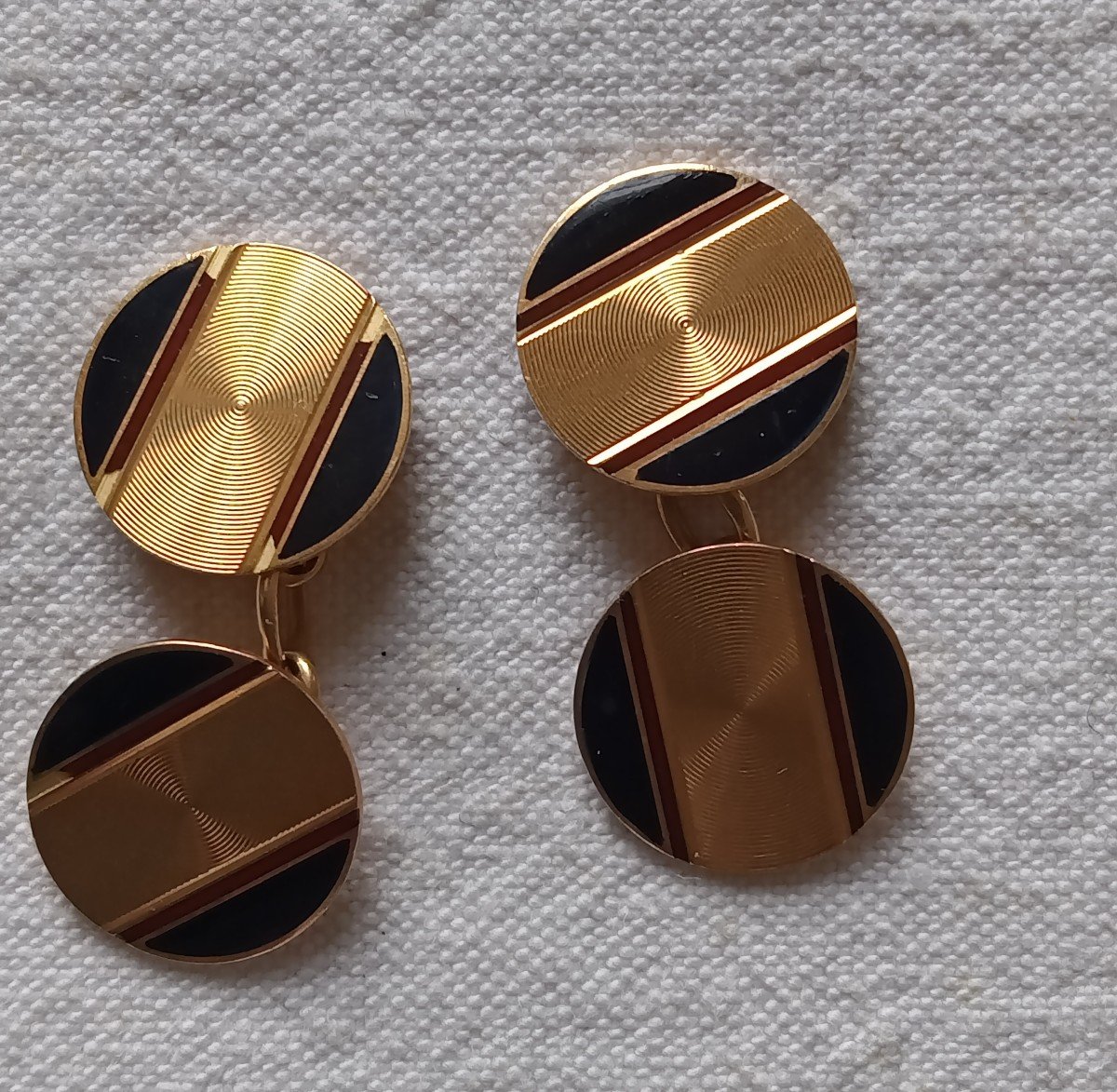 Art Deco Cufflinks In 18 Kt Gold And Enamel 1930s 1940s-photo-2
