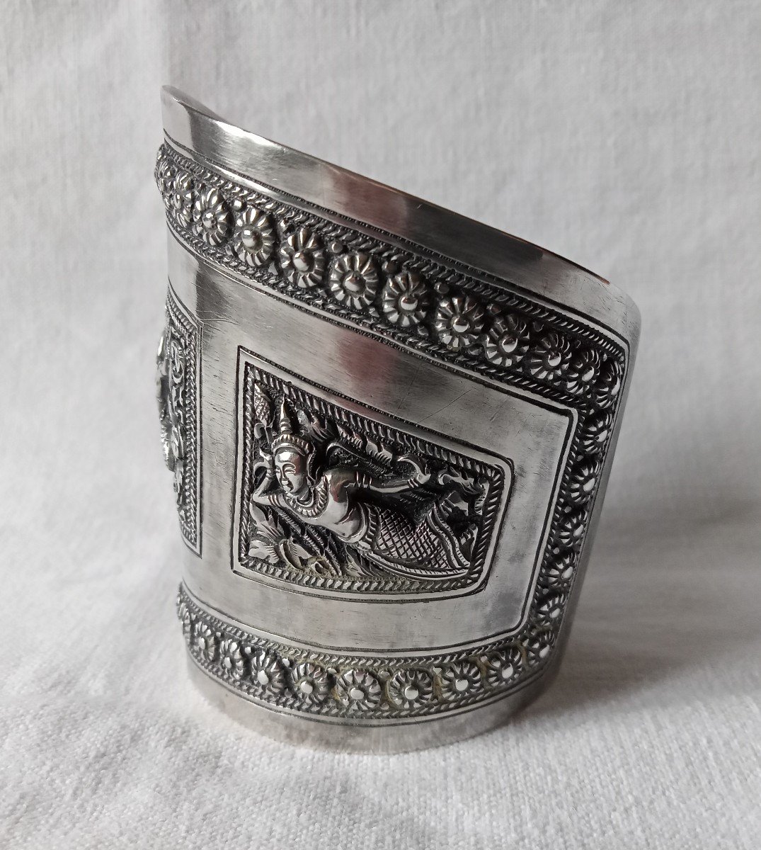 Solid Silver Indochina Cuff Bracelet -photo-3