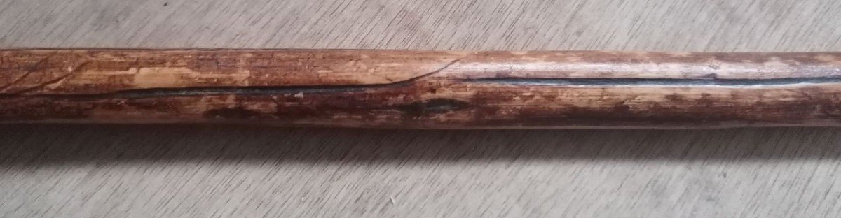 Canne de géologue minéralogiste ancienne. Bois de noisetier. Pommeau et férule en fer forgé. XI-photo-4