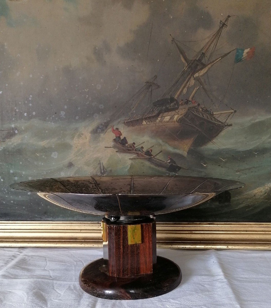 Art Deco Centerpiece In Oxidized Silver Metal And Rosewood. Armand Fresnais-photo-2