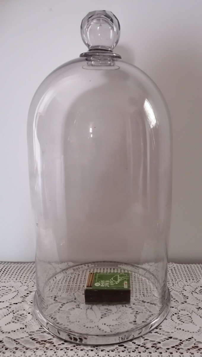 Large Blown And Cut Glasslaboratory Bell.-photo-1
