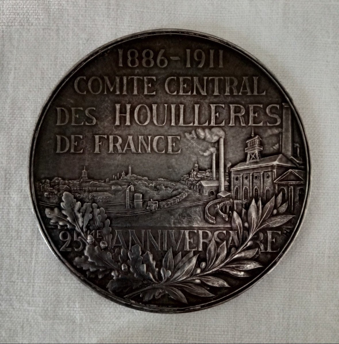 French Coal Committee Medal 1886 1911 Solid Silver  -photo-2