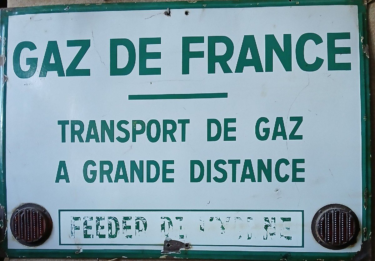 Grande tôle émaillée Gaz de France. Transport de gaz grande distance. 1950-photo-1