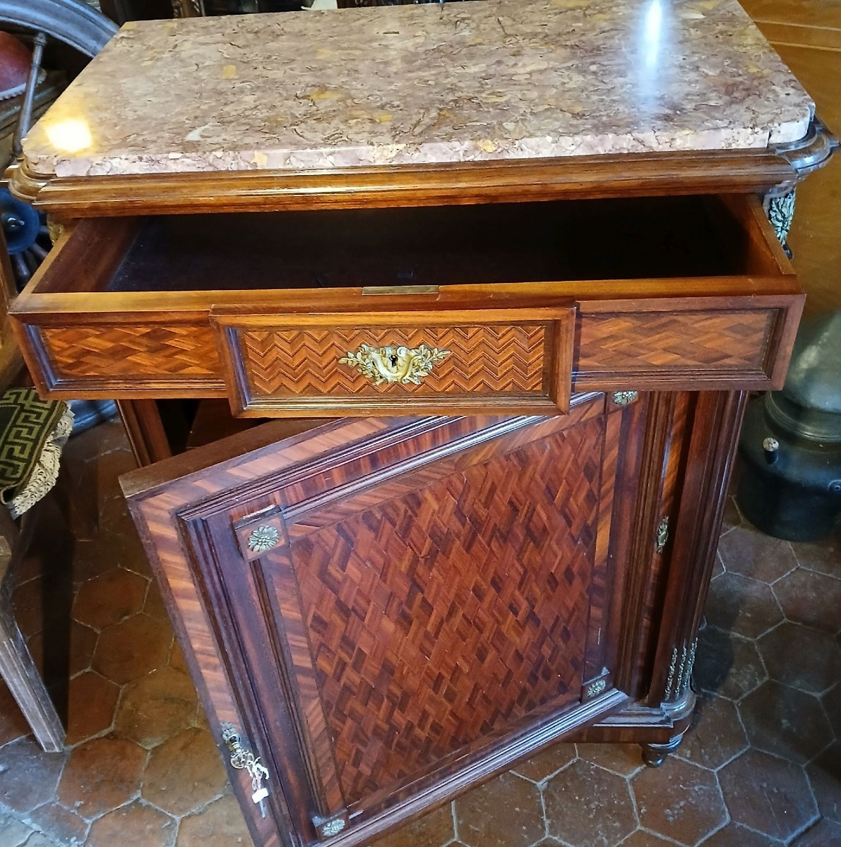 Petit meuble d'appui en marqueterie Napoléon III-photo-3