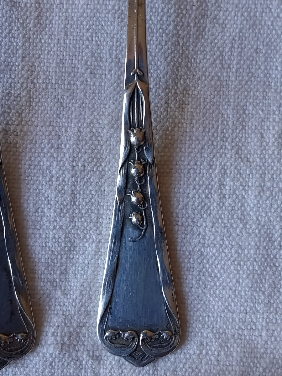 Small Solid Silver Spoons Lily Of The Valley Art Nouveau Swiss Goldsmith Jezler -photo-4