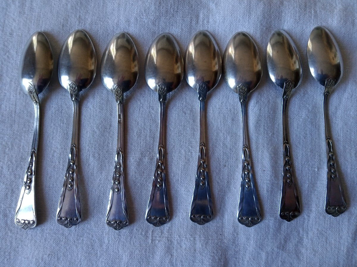 Small Solid Silver Spoons Lily Of The Valley Art Nouveau Swiss Goldsmith Jezler -photo-2