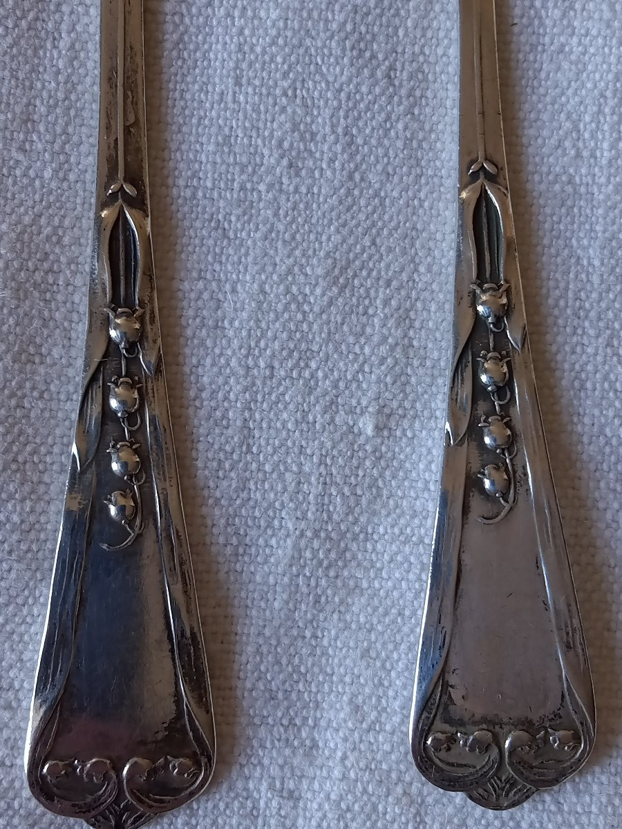 Small Solid Silver Spoons Lily Of The Valley Art Nouveau Swiss Goldsmith Jezler -photo-3