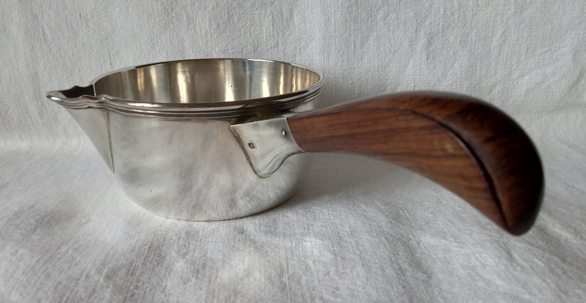 Casserole en argent massif et palissandre. Poinçon minerve.  Orfèvre Alfred HECTOR. 1881 - 1913-photo-3
