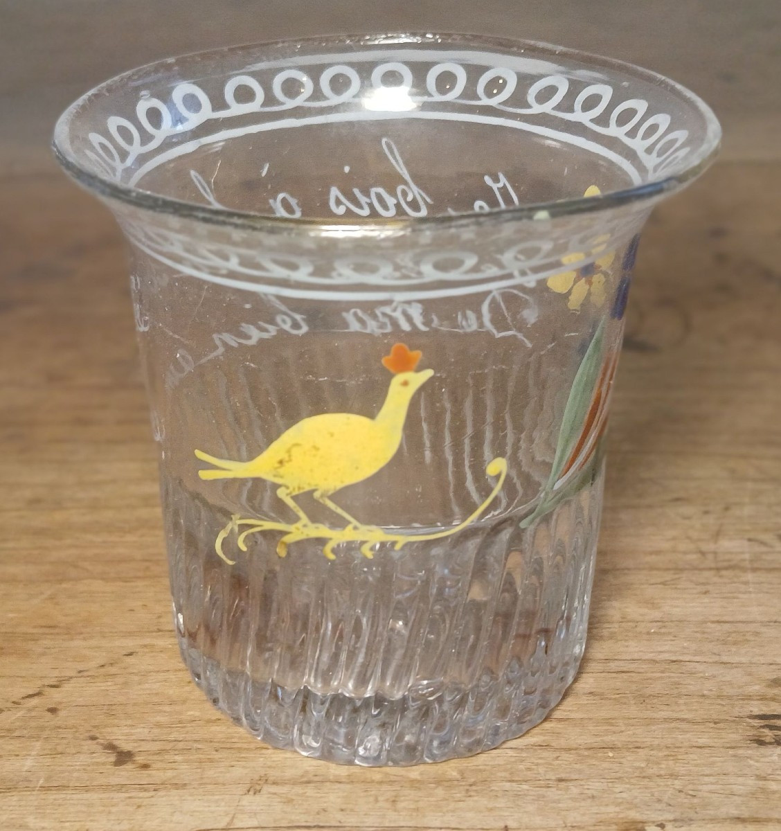 Polychrome Flowered Norman Glass Decorated With A Love Maxim.-photo-3