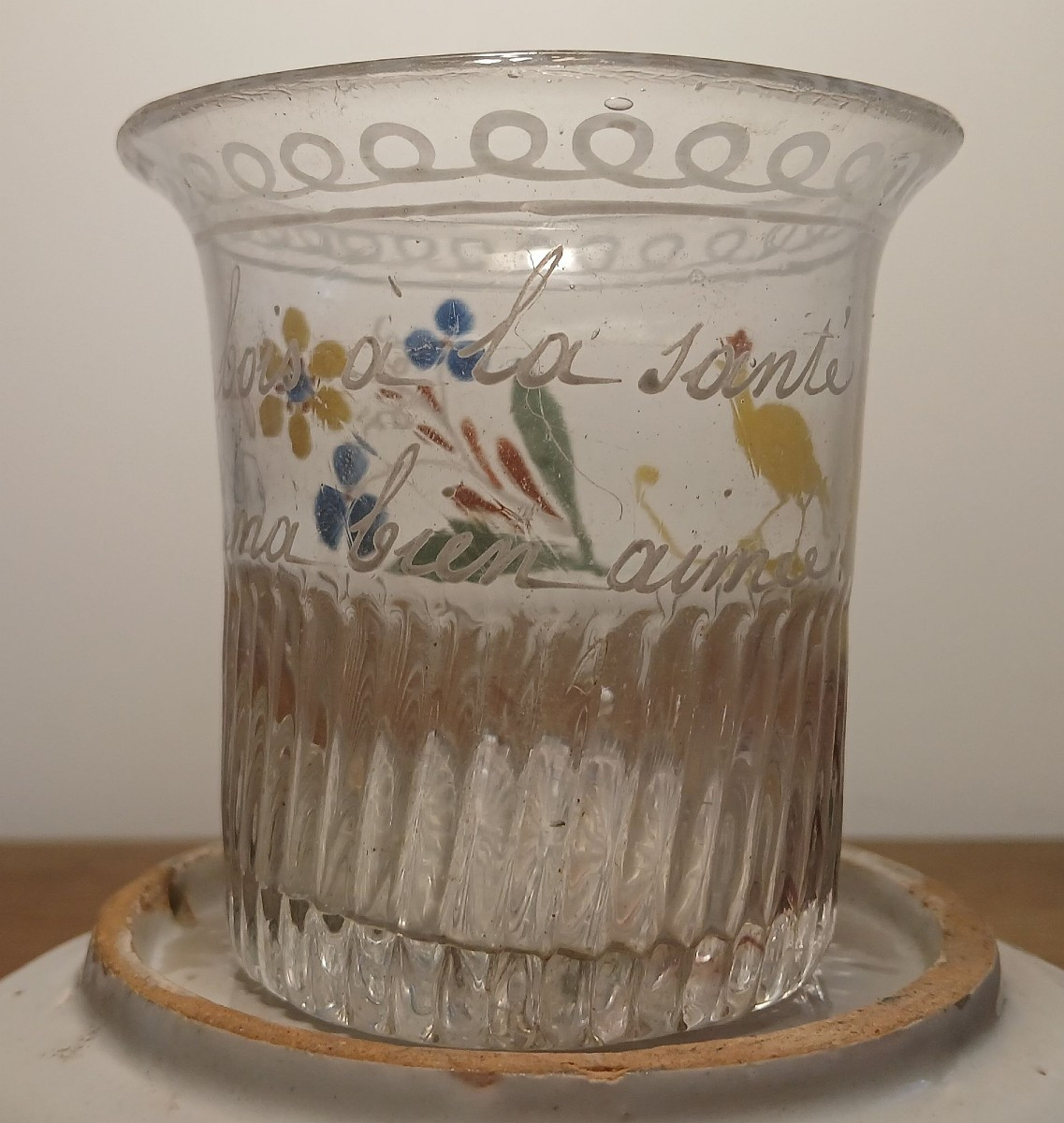 Polychrome Flowered Norman Glass Decorated With A Love Maxim.-photo-4