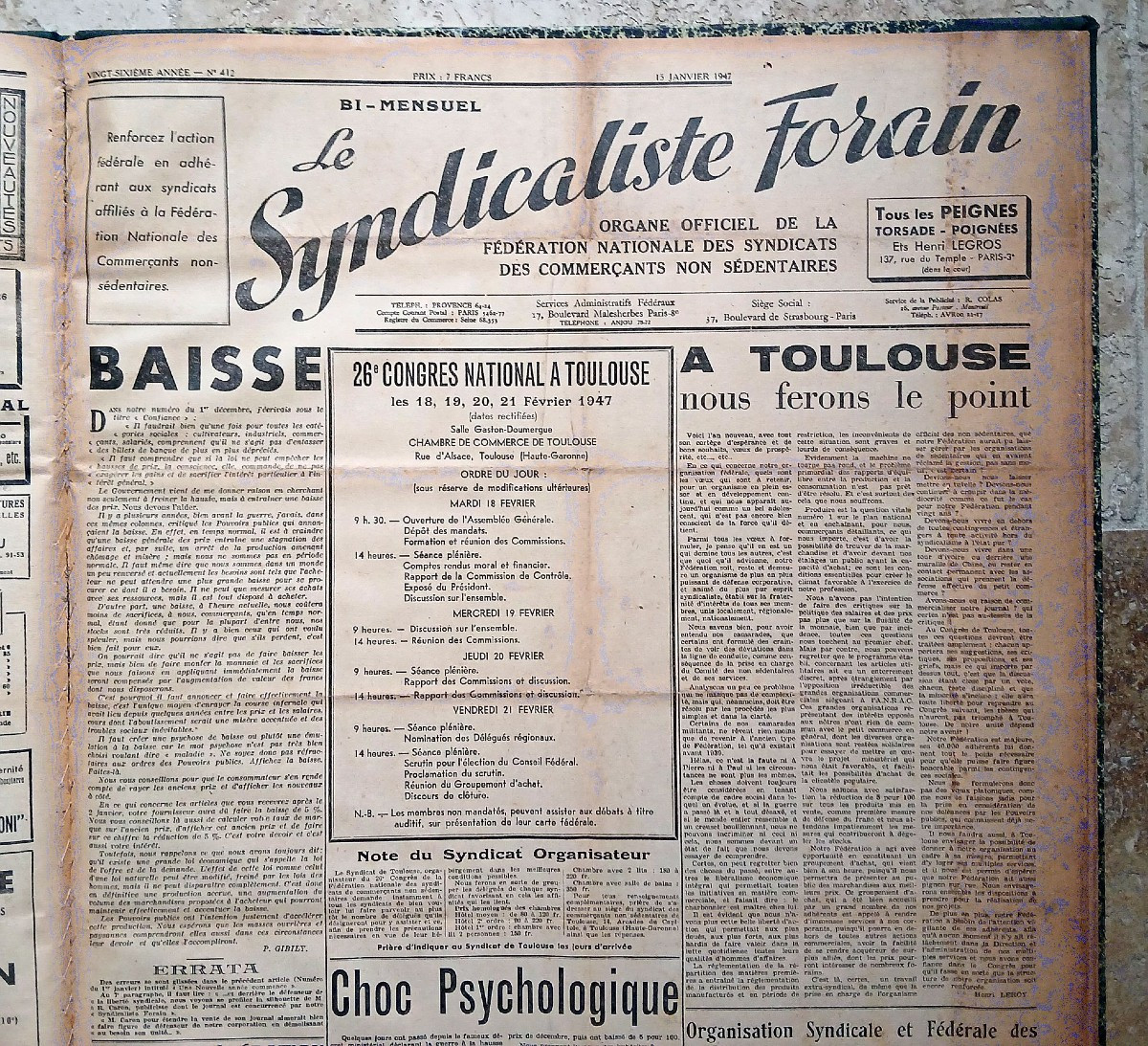 Rare journal relié " Le Syndicaliste Forain" 1946 - 1947-photo-2
