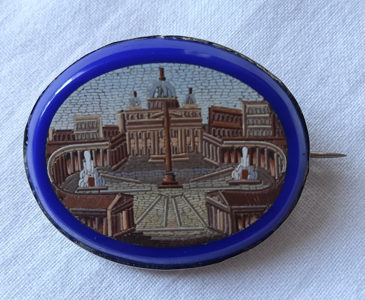 Broche micro mosaïque place Saint Pierre de Rome  XIX siècle micromosaïque-photo-2