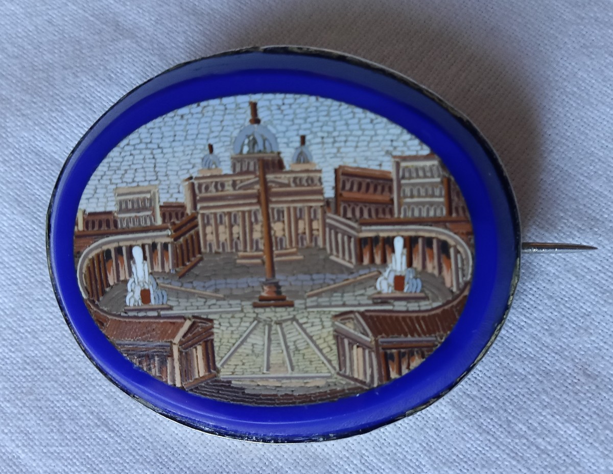 Broche micro mosaïque place Saint Pierre de Rome  XIX siècle micromosaïque