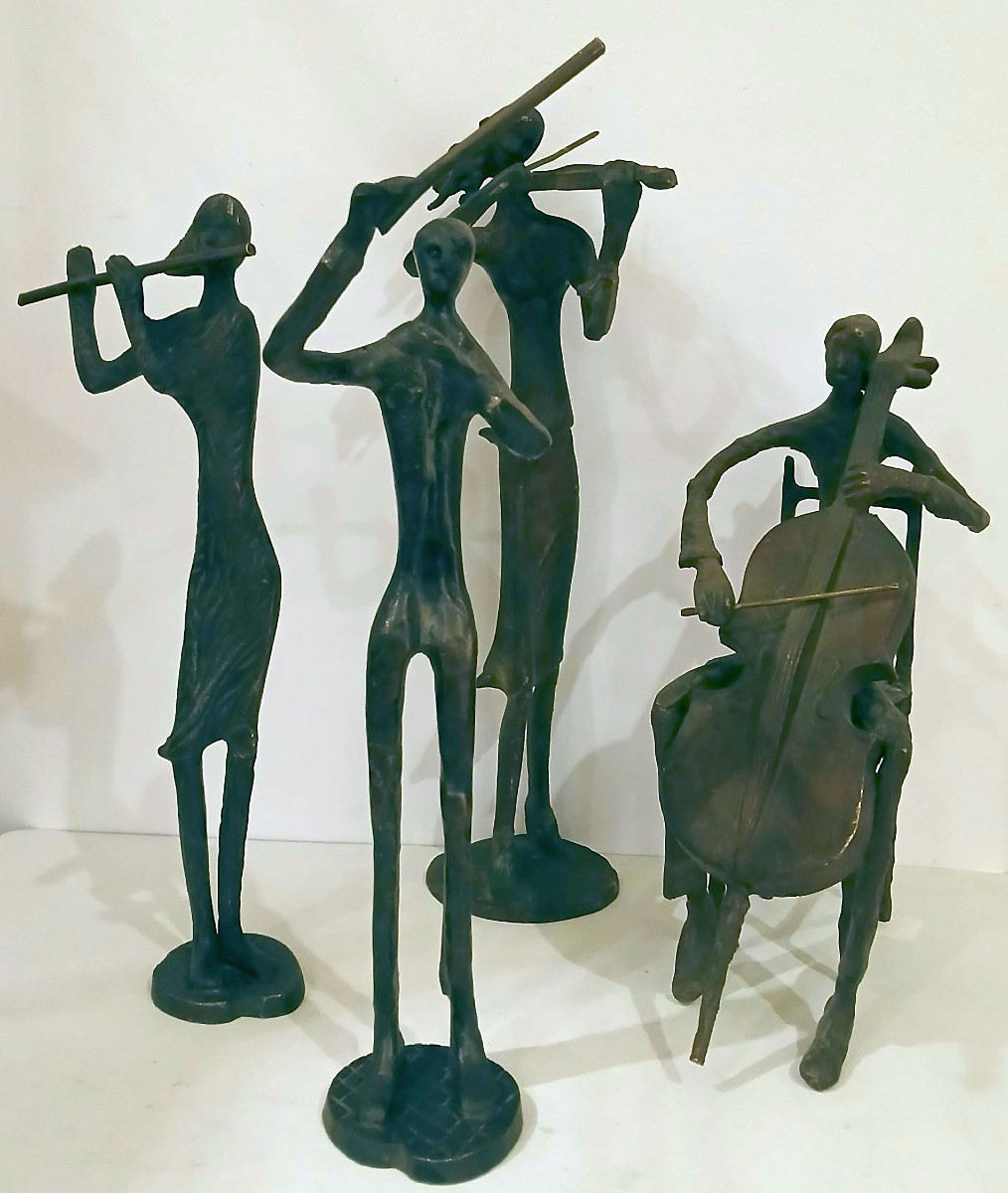 Bronze Musicians, Brutalism, Abstract, In The Spirit Of Alberto Giacometti-photo-6