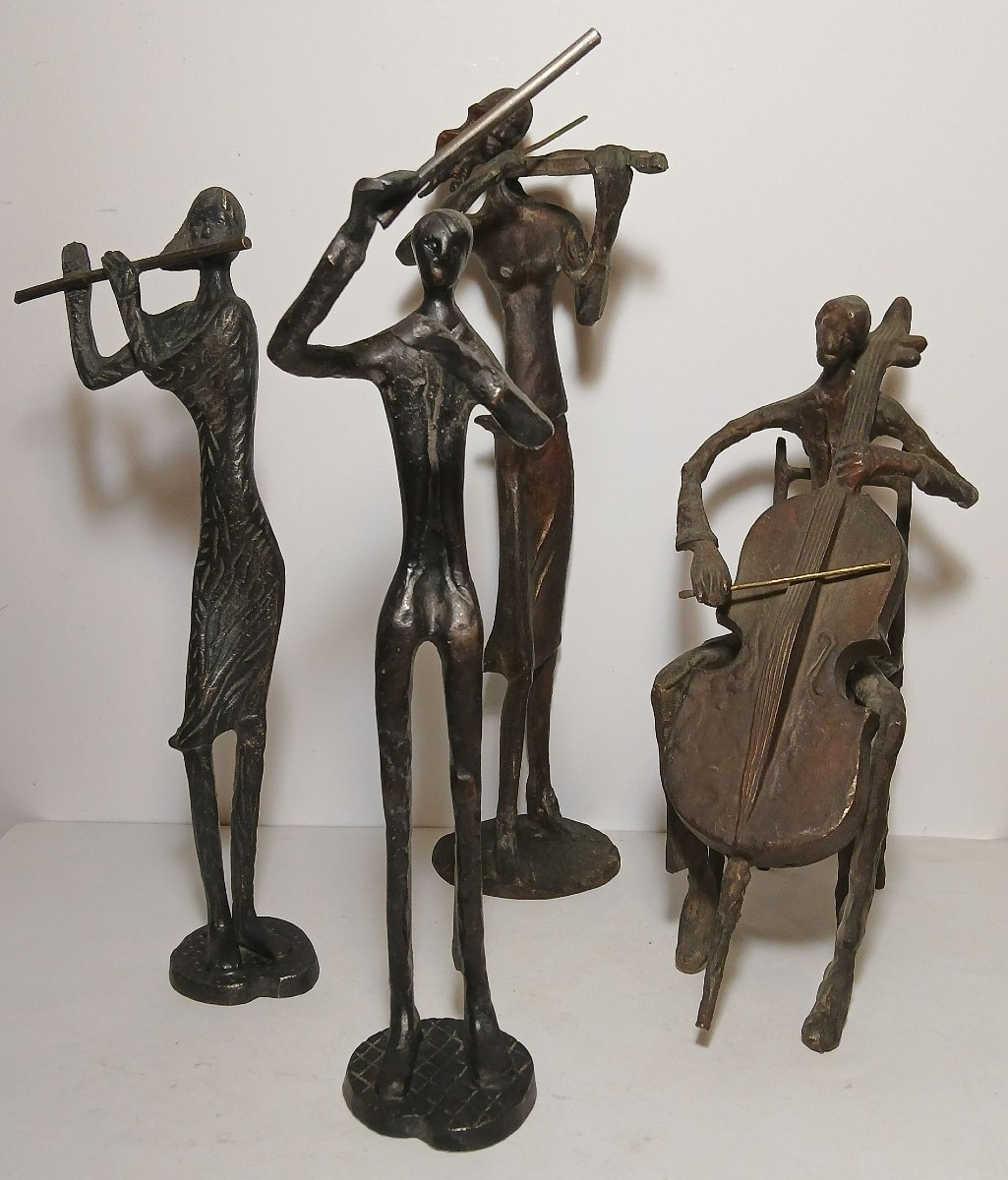 Bronze Musicians, Brutalism, Abstract, In The Spirit Of Alberto Giacometti-photo-8