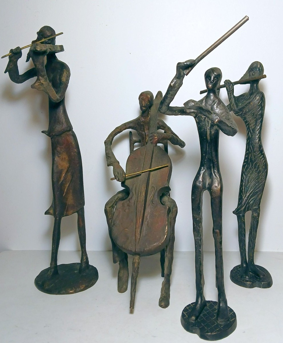 Bronze Musicians, Brutalism, Abstract, In The Spirit Of Alberto Giacometti