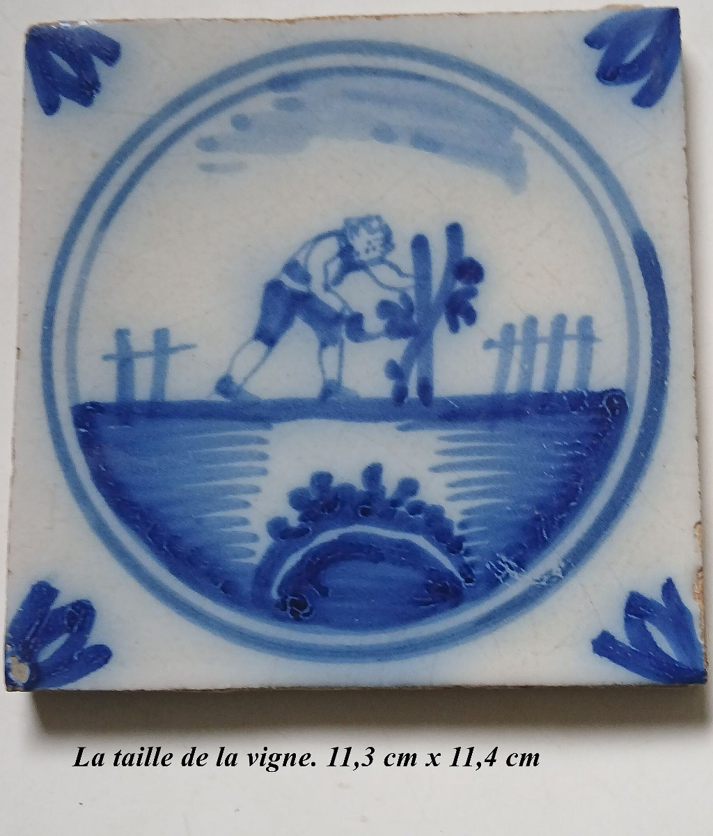 The Vine And The Wine. 2 Earthenware Tiles: The Pruning And The Hotteux -photo-1