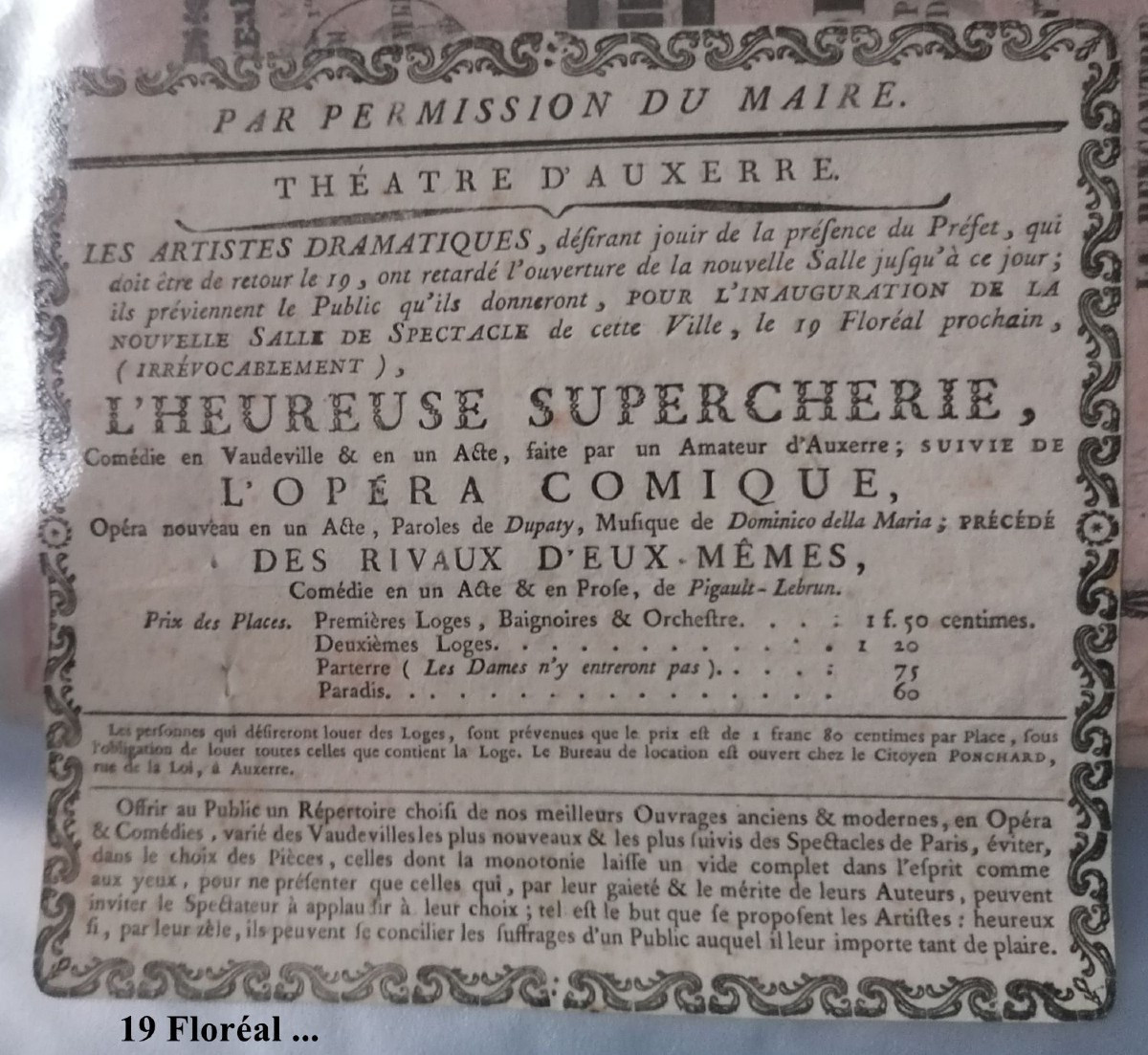 Auxerre Theatre From The Revolution To Napoleon III. Programmes.