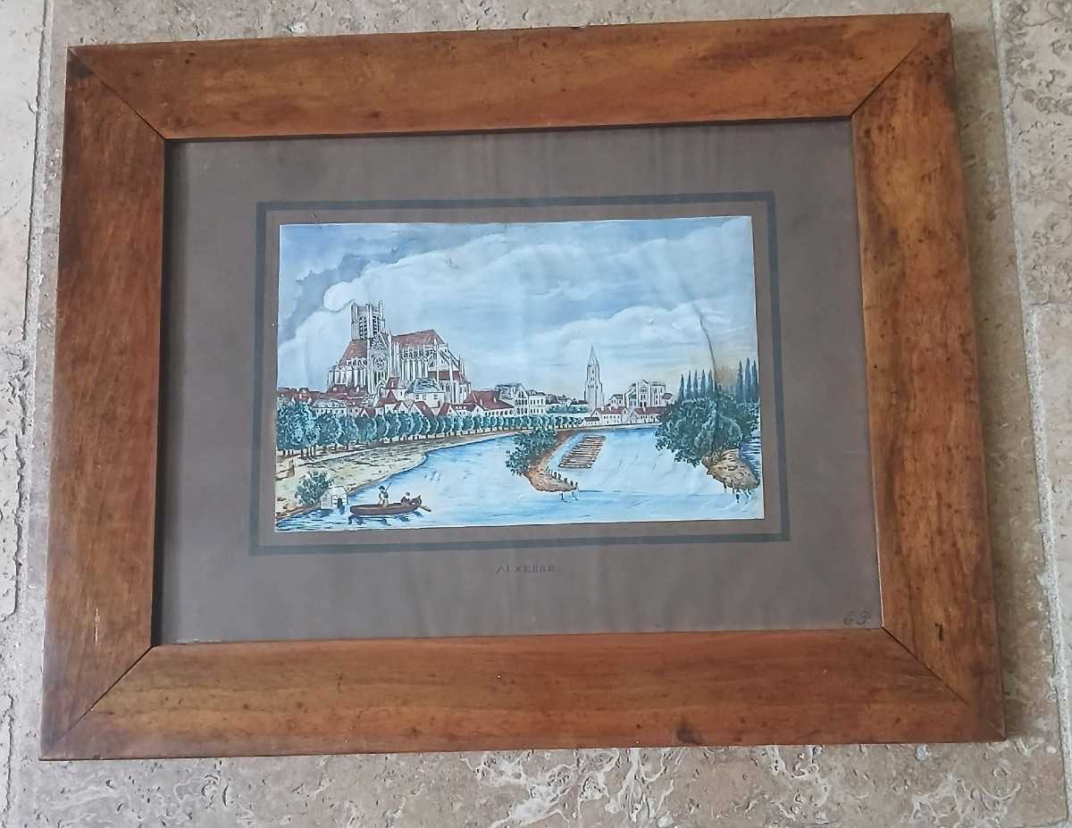 Flottage. Un train de bois dans le port d'Auxerre. Gouache sur papier.-photo-4