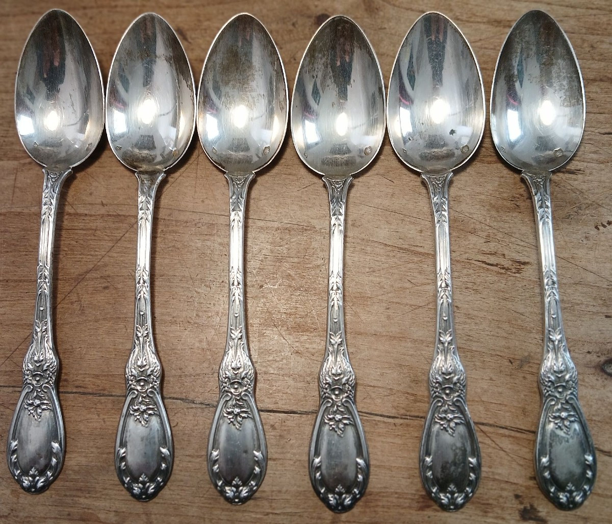 Cuillers en argent massif (6) ciselées de fleurs et feuillages-photo-4
