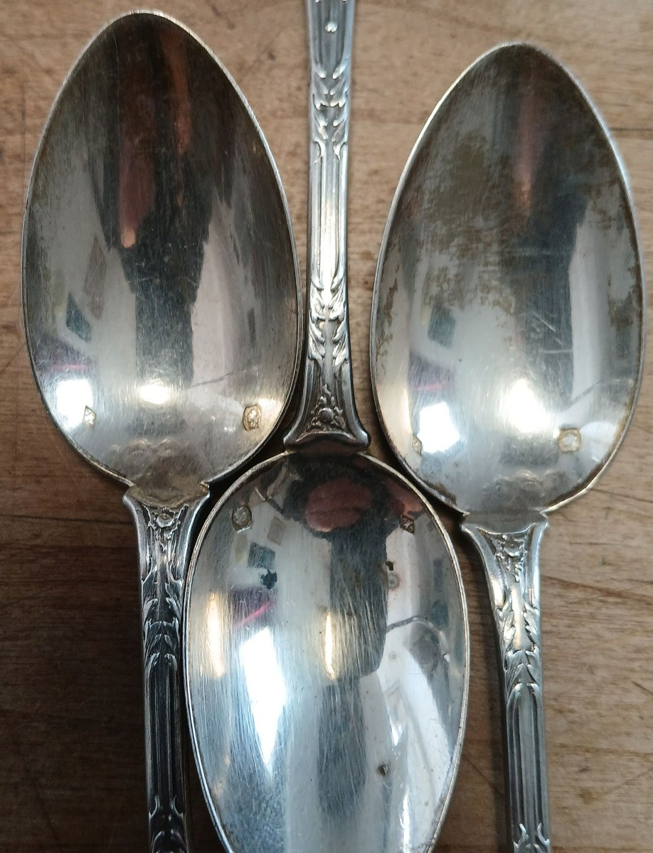 Cuillers en argent massif (6) ciselées de fleurs et feuillages-photo-2