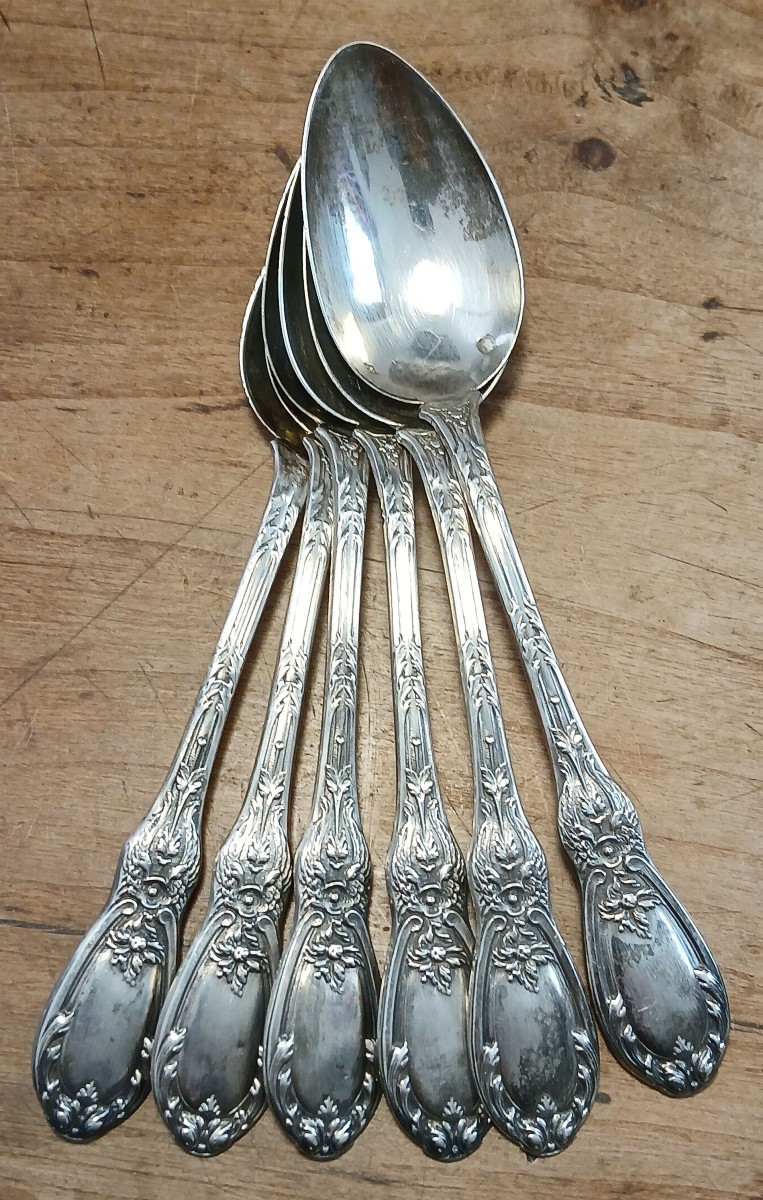 Cuillers en argent massif (6) ciselées de fleurs et feuillages-photo-3