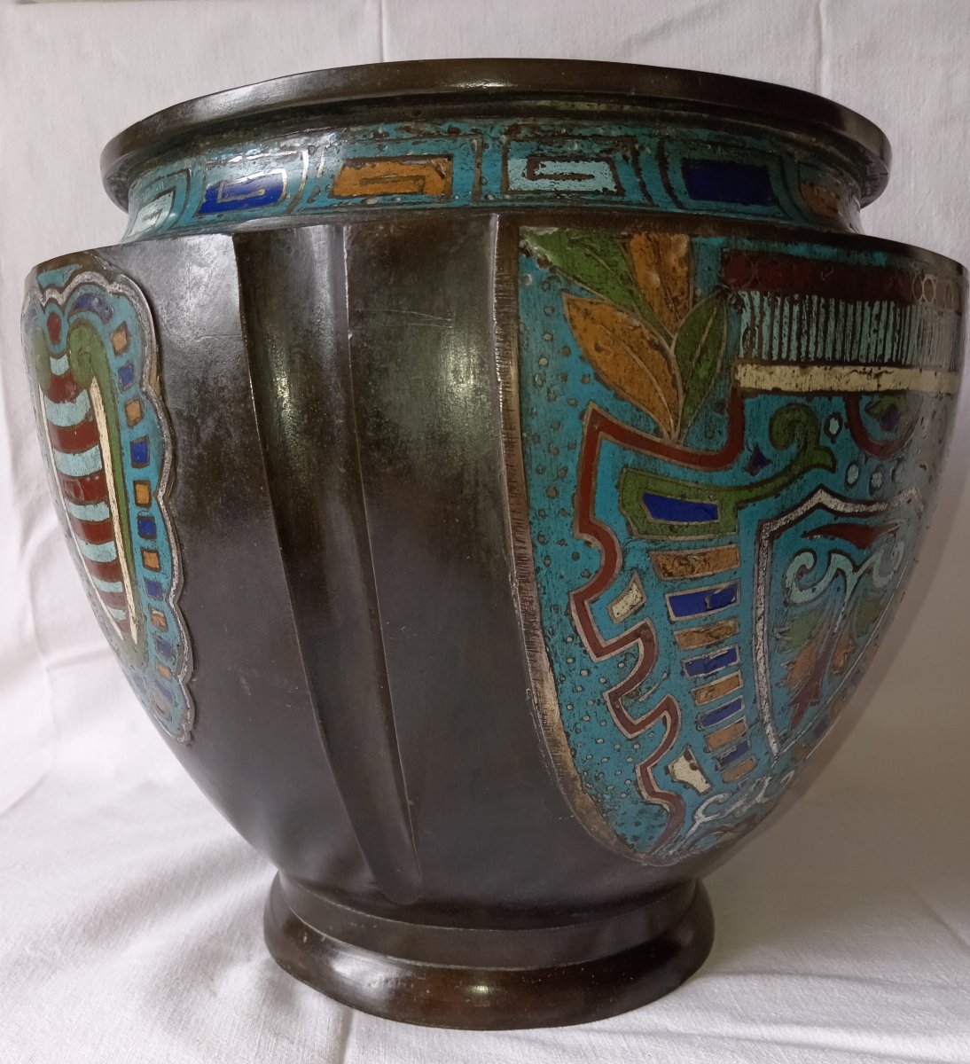 Napoleon III Champlevé Bronze Cachepot. Late 19th Century. Heraldry-photo-4