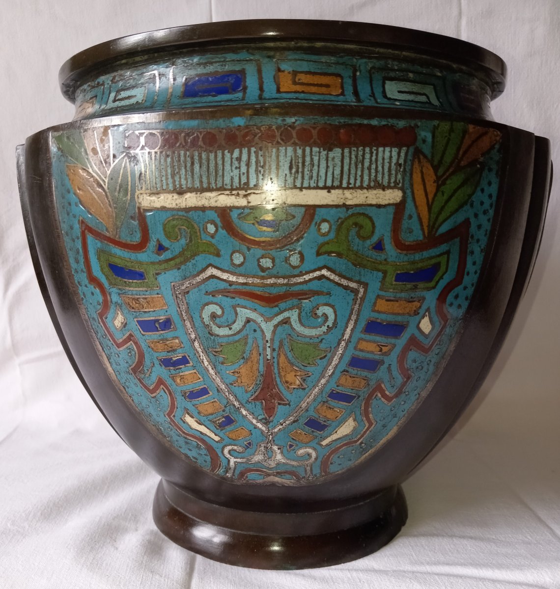 Napoleon III Champlevé Bronze Cachepot. Late 19th Century. Heraldry-photo-1