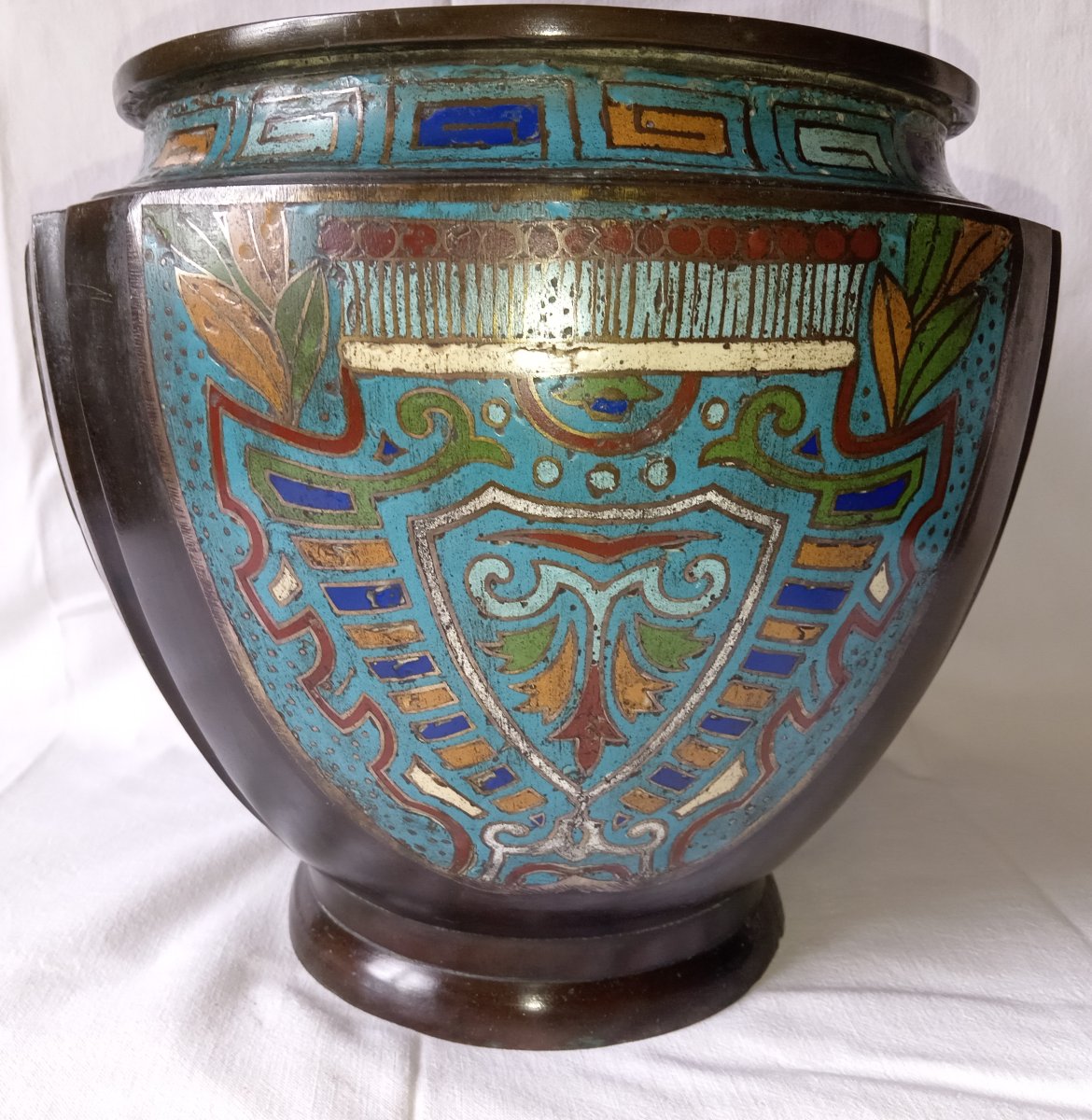 Napoleon III Champlevé Bronze Cachepot. Late 19th Century. Heraldry-photo-4