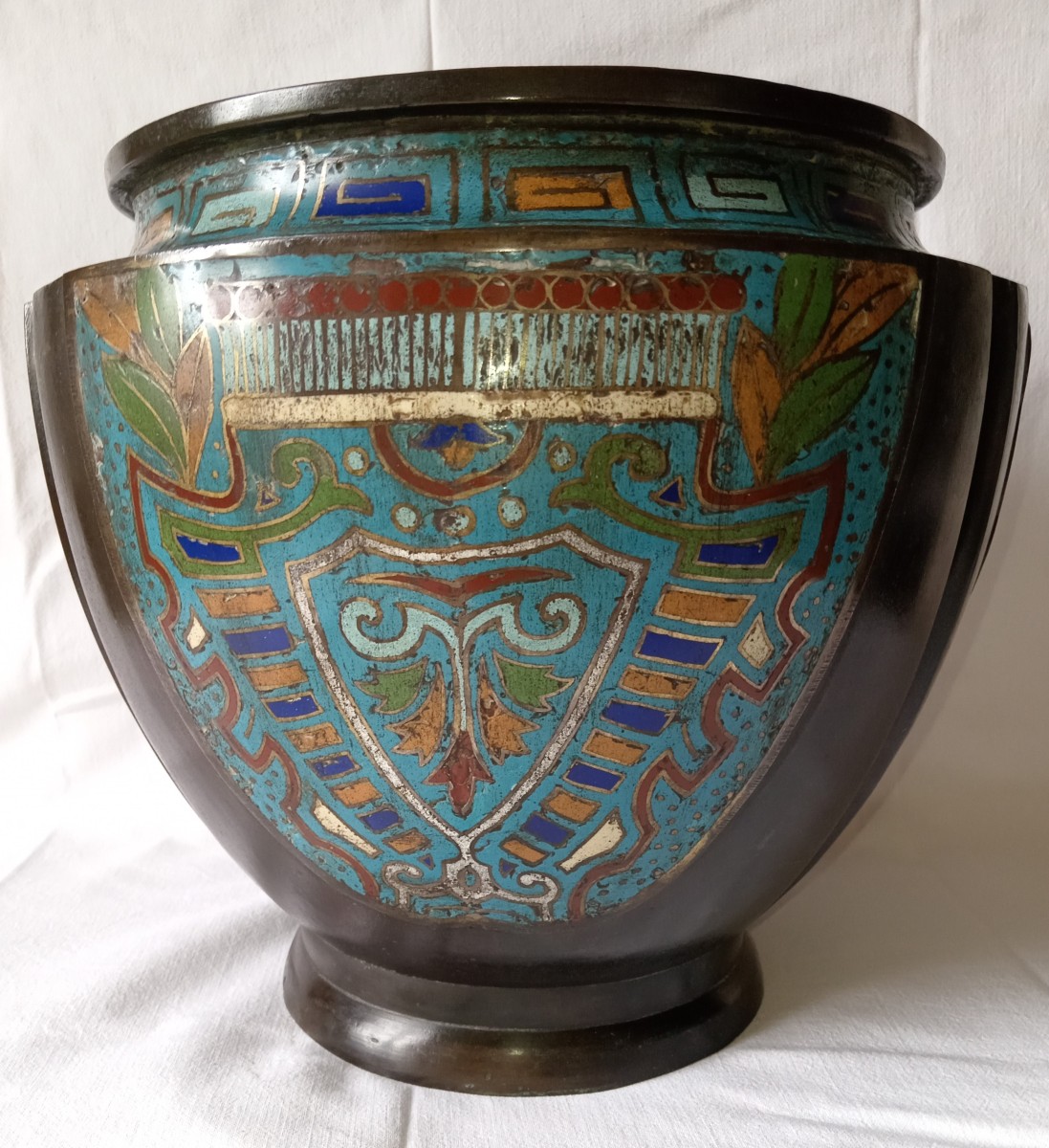 Napoleon III Champlevé Bronze Cachepot. Late 19th Century. Heraldry