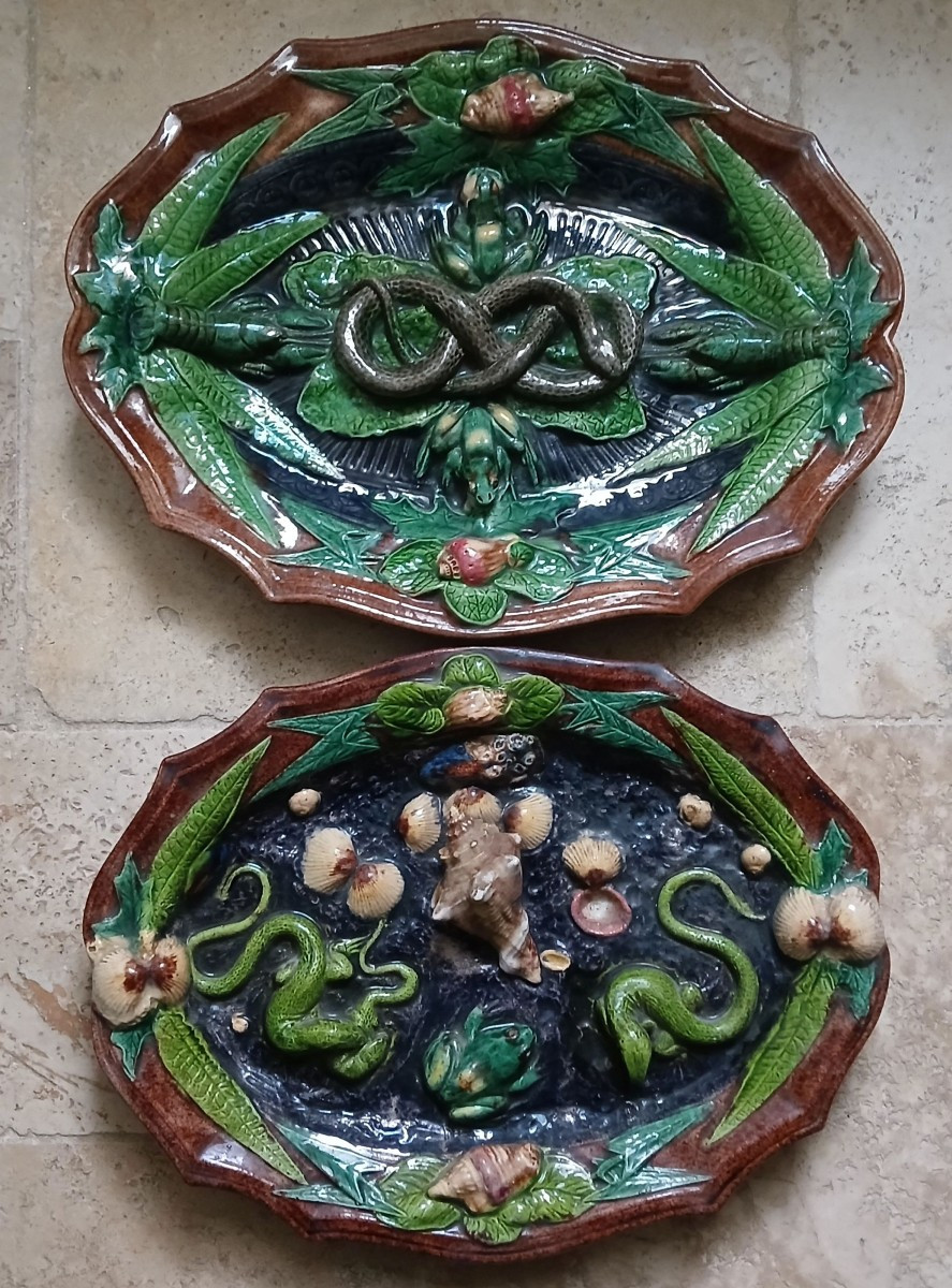 Barbotines. Pair Of Dishes. Charles-jean Avisseau, Alfred Renoleau  ?