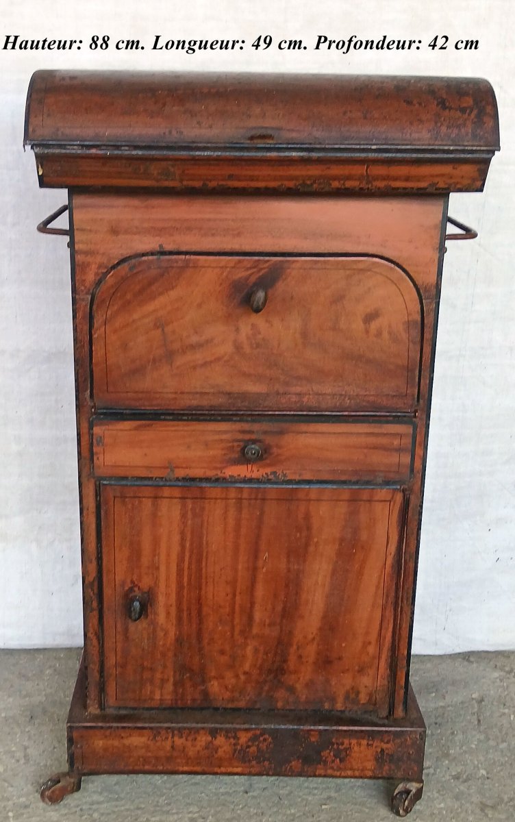 Tole peinte. Meuble de toilette. Trompe l’œil faux bois. -photo-2