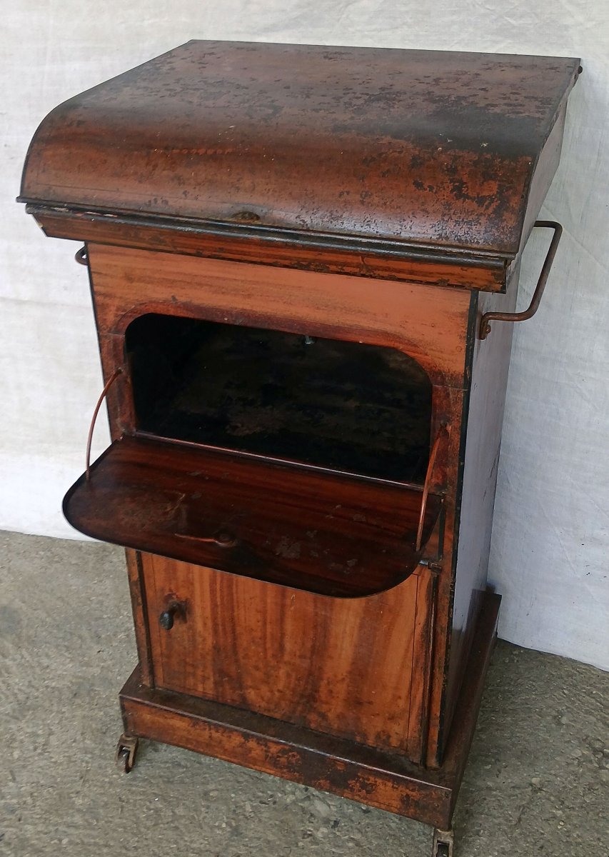Tole peinte. Meuble de toilette. Trompe l’œil faux bois. -photo-4