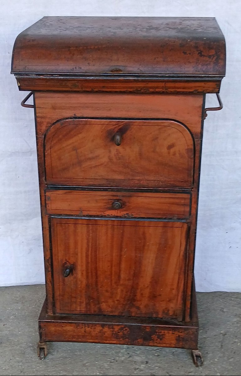 Tole peinte. Meuble de toilette. Trompe l’œil faux bois. -photo-7
