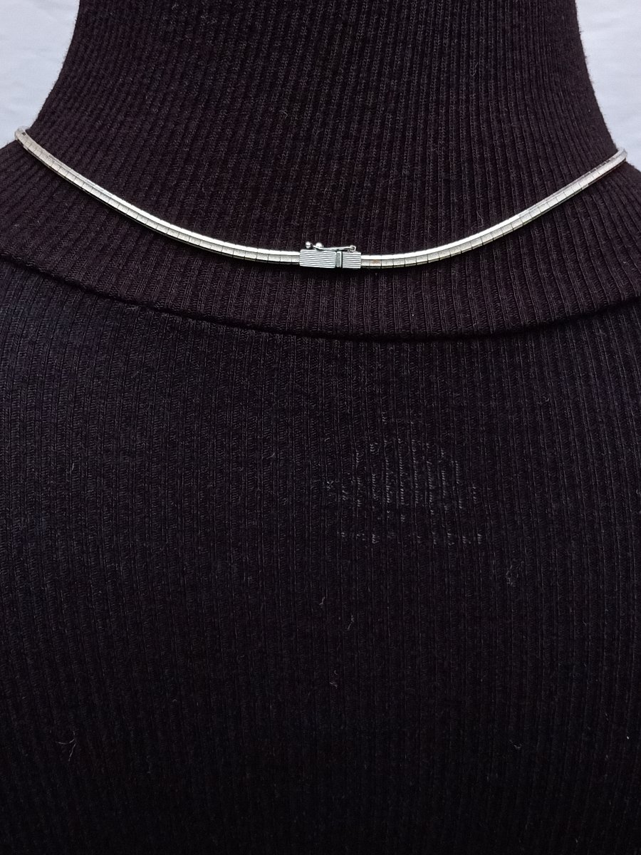 Choker Necklace, 18kt White Gold Omega Chain-photo-3